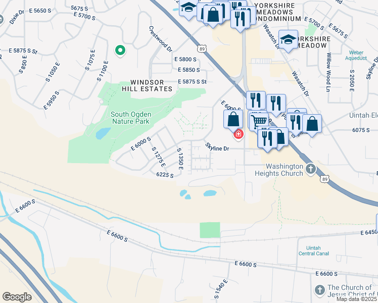 map of restaurants, bars, coffee shops, grocery stores, and more near 6137 South 1375 East in South Ogden