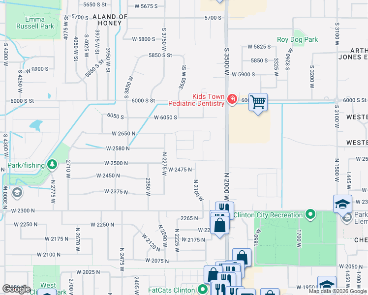 map of restaurants, bars, coffee shops, grocery stores, and more near 2146 West 2475 North in Clinton