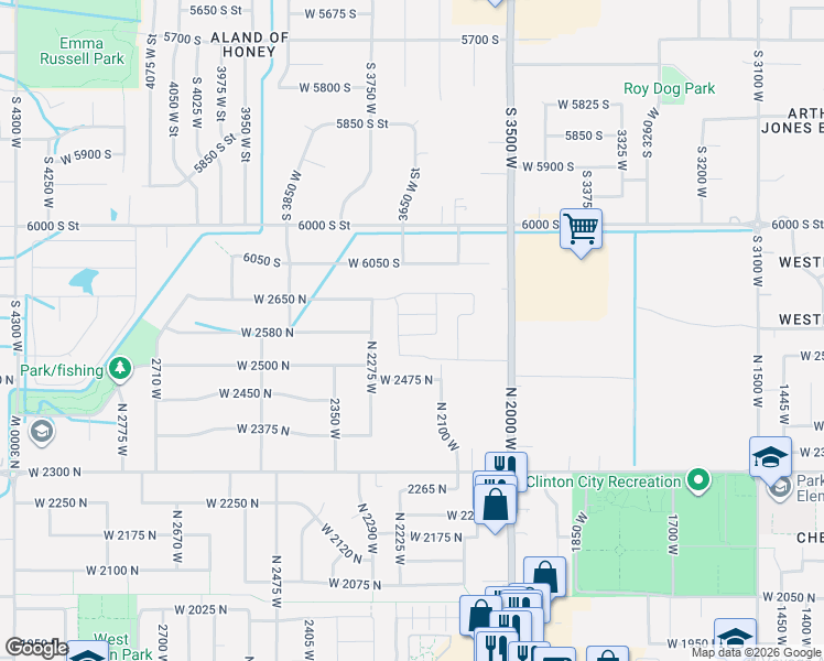 map of restaurants, bars, coffee shops, grocery stores, and more near 2146 West 2475 North in Clinton