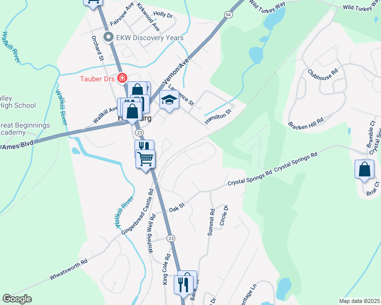map of restaurants, bars, coffee shops, grocery stores, and more near 172 Falcon Ridge Way North in Hamburg