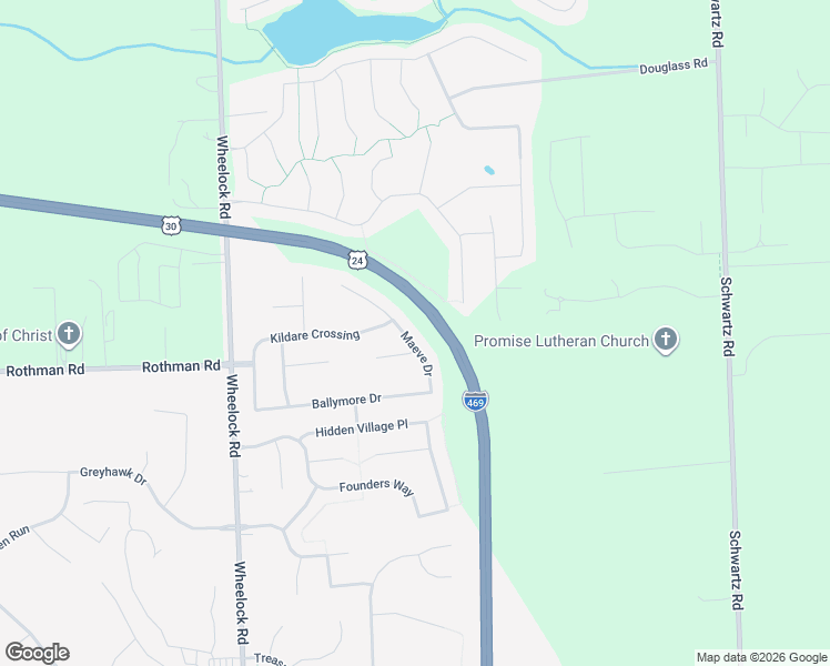 map of restaurants, bars, coffee shops, grocery stores, and more near 7338 Maeve Drive in Fort Wayne