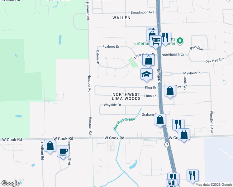 map of restaurants, bars, coffee shops, grocery stores, and more near 2137 Lima Lane in Fort Wayne