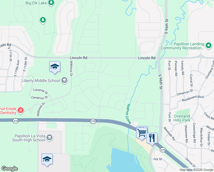 map of restaurants, bars, coffee shops, grocery stores, and more near 10306 Lincoln Road in La Vista