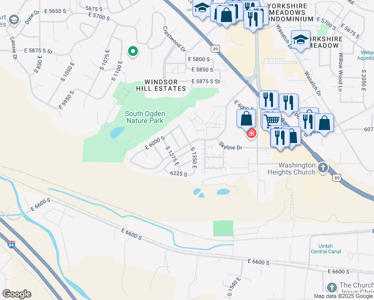 map of restaurants, bars, coffee shops, grocery stores, and more near 1338 East 6125 South in Ogden
