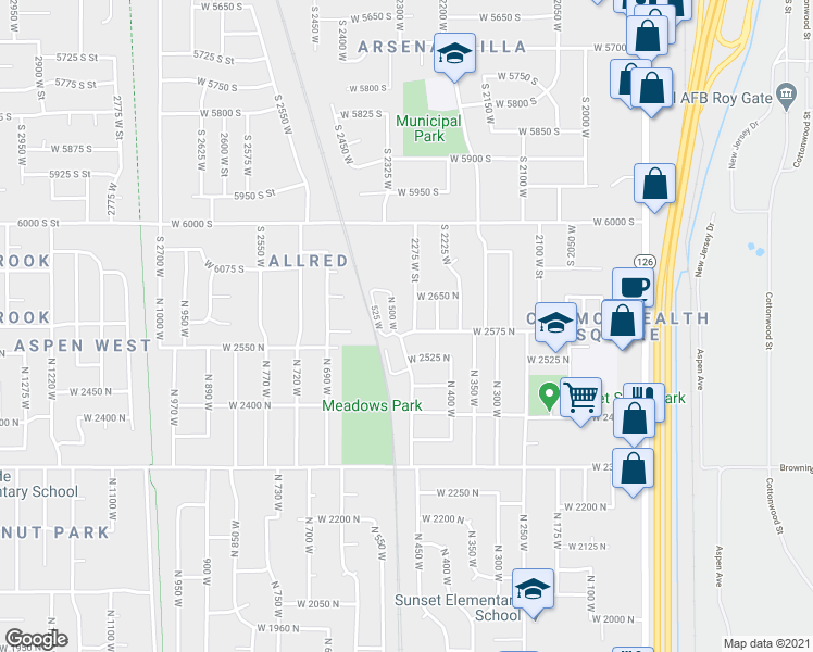 map of restaurants, bars, coffee shops, grocery stores, and more near 464 West 2575 North in Sunset