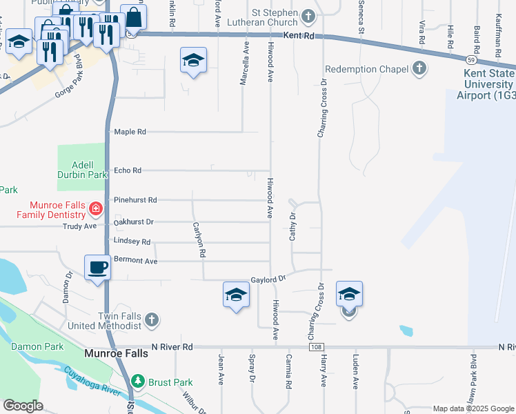 map of restaurants, bars, coffee shops, grocery stores, and more near 411 Hiwood Avenue in Munroe Falls