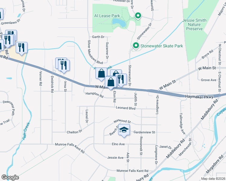 map of restaurants, bars, coffee shops, grocery stores, and more near 1152 West Main Street in Kent