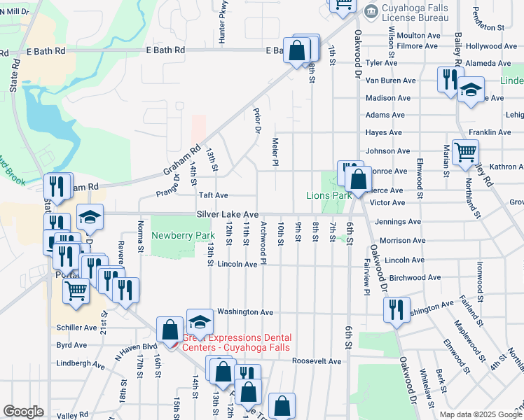 map of restaurants, bars, coffee shops, grocery stores, and more near 2911 Archwood Place in Cuyahoga Falls