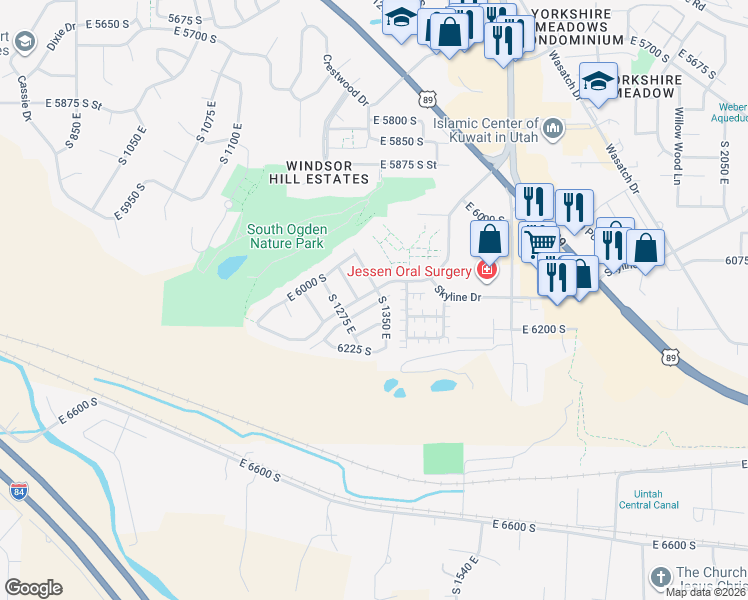map of restaurants, bars, coffee shops, grocery stores, and more near 1342 East 6125 South in Ogden