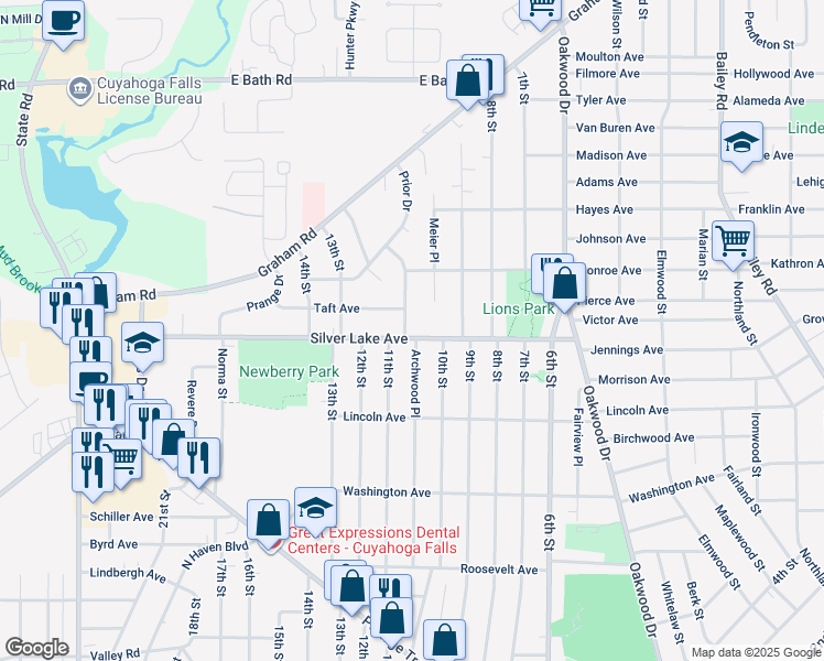 map of restaurants, bars, coffee shops, grocery stores, and more near 2911 Archwood Place in Cuyahoga Falls
