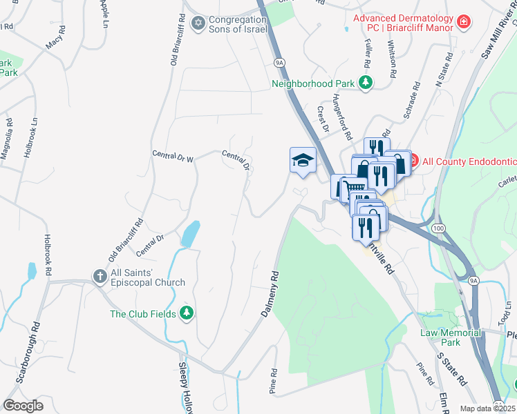 map of restaurants, bars, coffee shops, grocery stores, and more near 149 Central Drive in Briarcliff Manor