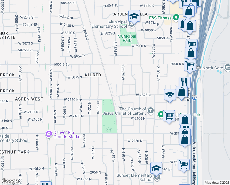 map of restaurants, bars, coffee shops, grocery stores, and more near 2597 North 500 West in Sunset