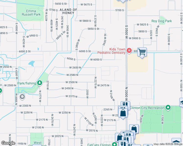 map of restaurants, bars, coffee shops, grocery stores, and more near 2314 West 2580 North in Clinton