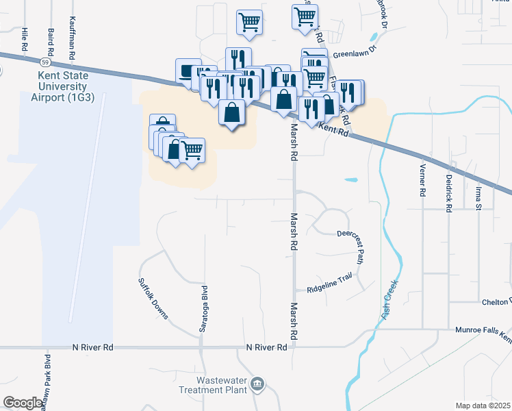 map of restaurants, bars, coffee shops, grocery stores, and more near 2876 Whit Avenue in Stow