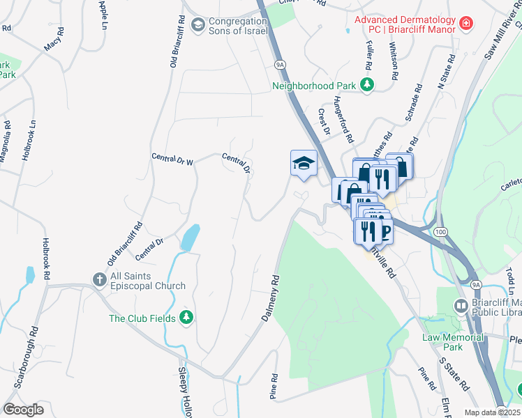 map of restaurants, bars, coffee shops, grocery stores, and more near 7 Lodge Road in Briarcliff Manor