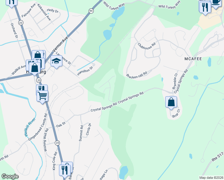 map of restaurants, bars, coffee shops, grocery stores, and more near 16 Turnberry Lane in Hamburg