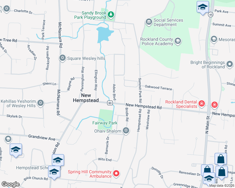 map of restaurants, bars, coffee shops, grocery stores, and more near 2 Adele Boulevard in Spring Valley