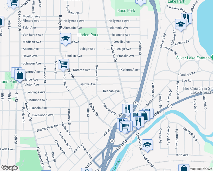 map of restaurants, bars, coffee shops, grocery stores, and more near 437 Keenan Avenue in Cuyahoga Falls