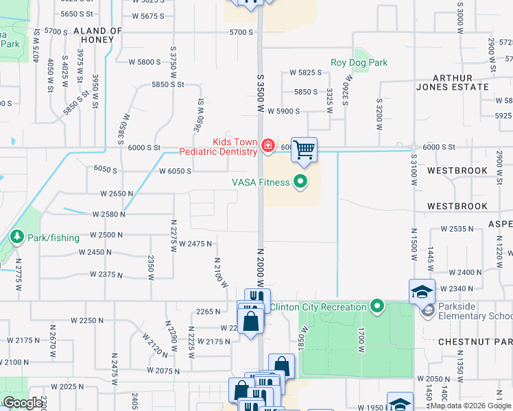map of restaurants, bars, coffee shops, grocery stores, and more near 2547 North 2000 West in Clinton