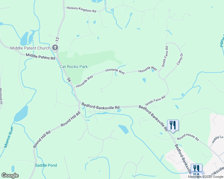 map of restaurants, bars, coffee shops, grocery stores, and more near 58 Bedford-Banksville Road in Bedford