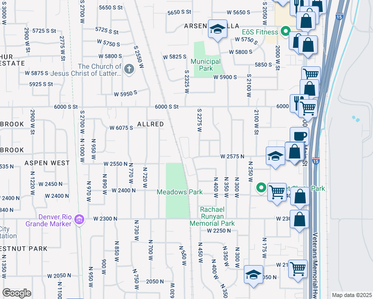 map of restaurants, bars, coffee shops, grocery stores, and more near 2609 North 500 West in Sunset