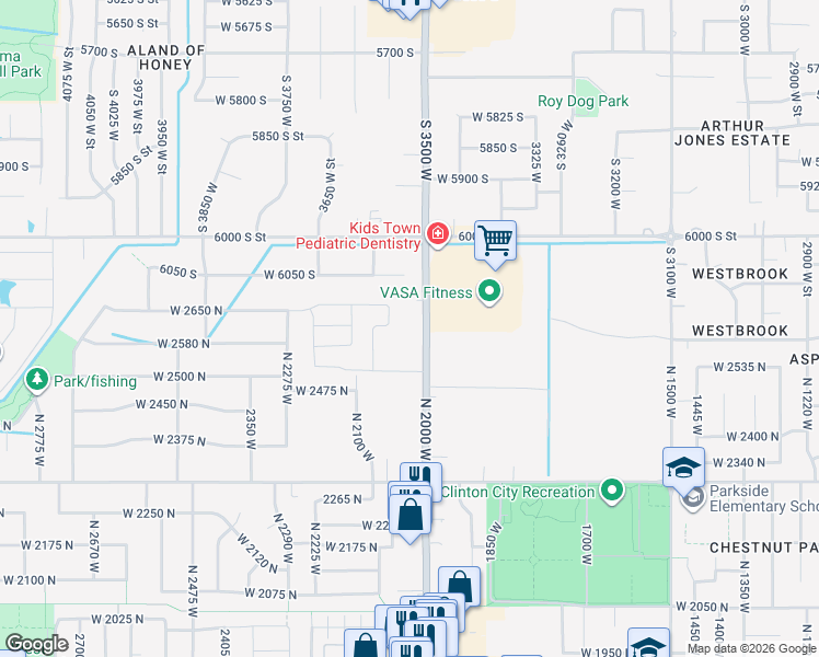 map of restaurants, bars, coffee shops, grocery stores, and more near 2547 N 2000 W in Clinton