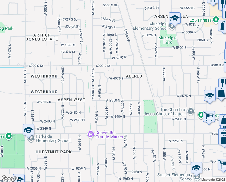 map of restaurants, bars, coffee shops, grocery stores, and more near 846 West 2600 North in Clinton