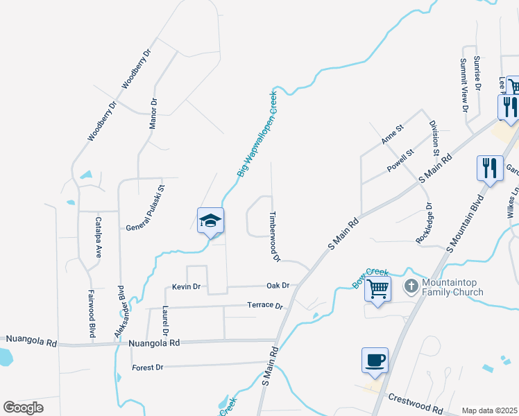 map of restaurants, bars, coffee shops, grocery stores, and more near 19 Mountainwood Drive in Mountain Top
