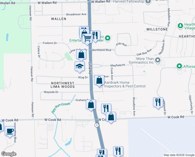 map of restaurants, bars, coffee shops, grocery stores, and more near 1619 Ashley Avenue in Fort Wayne