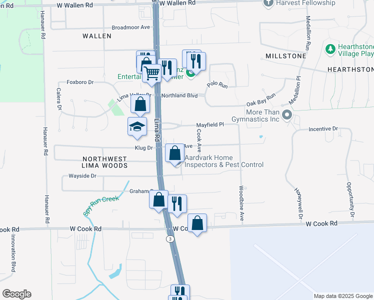 map of restaurants, bars, coffee shops, grocery stores, and more near 1529 Ashley Avenue in Fort Wayne