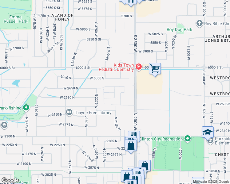 map of restaurants, bars, coffee shops, grocery stores, and more near 2174 West 2615 North in Clinton