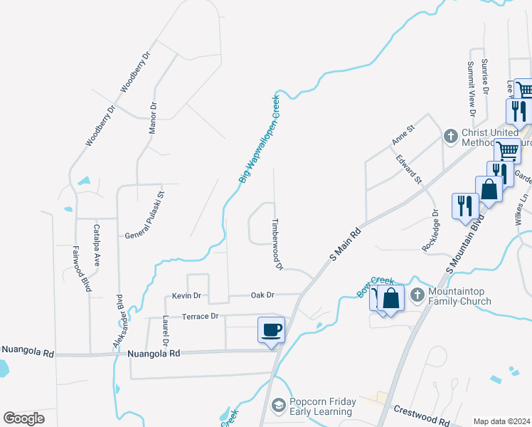 map of restaurants, bars, coffee shops, grocery stores, and more near 19 Mountainwood Drive in Mountain Top