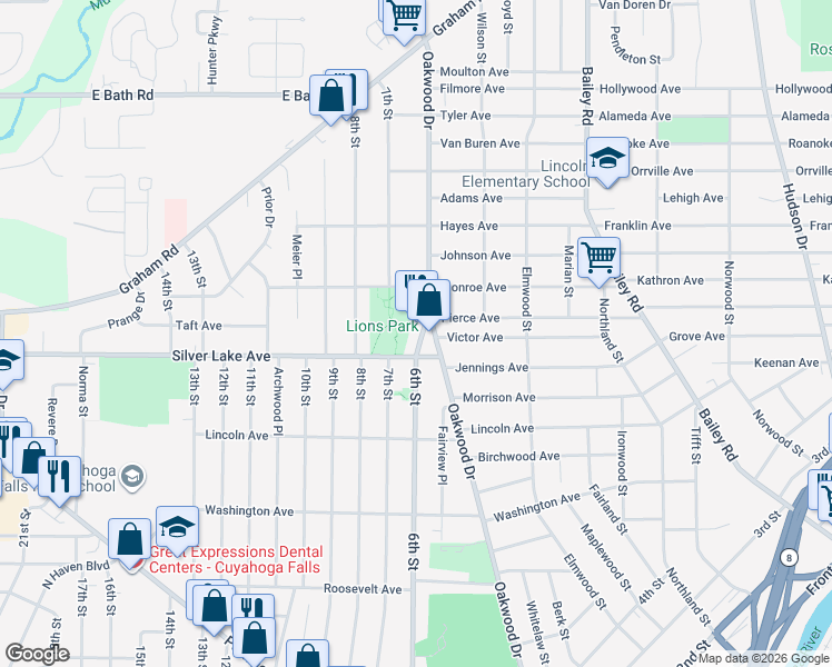 map of restaurants, bars, coffee shops, grocery stores, and more near 2970 6th Street in Cuyahoga Falls