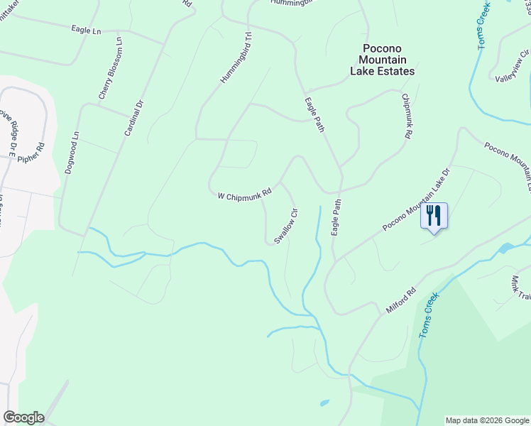 map of restaurants, bars, coffee shops, grocery stores, and more near Swallow Circle in Pocono Mountain Lake Estates