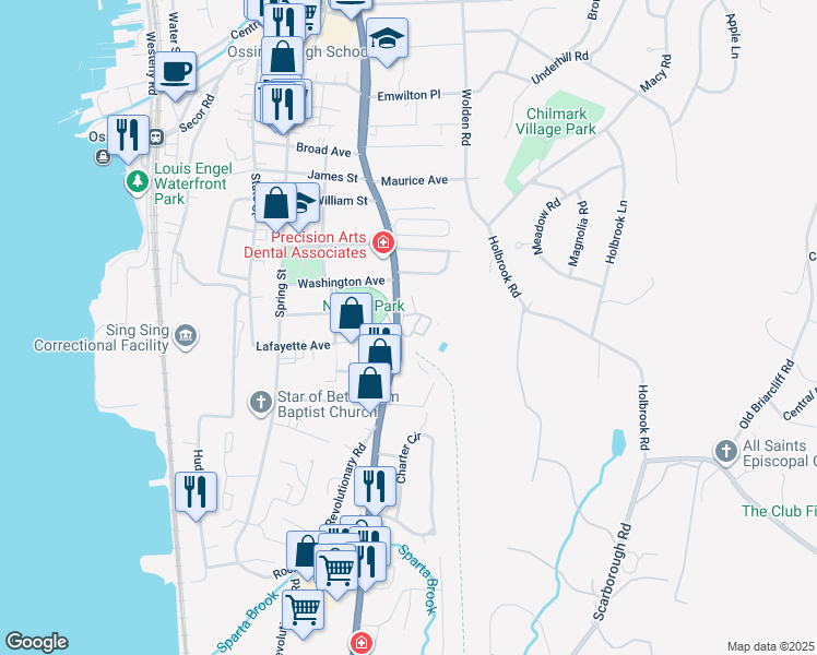 map of restaurants, bars, coffee shops, grocery stores, and more near in Ossining