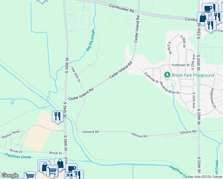 map of restaurants, bars, coffee shops, grocery stores, and more near 10519 Cedar Island Road in Bellevue