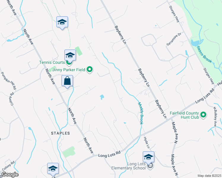 map of restaurants, bars, coffee shops, grocery stores, and more near 33 High Point Road in Westport