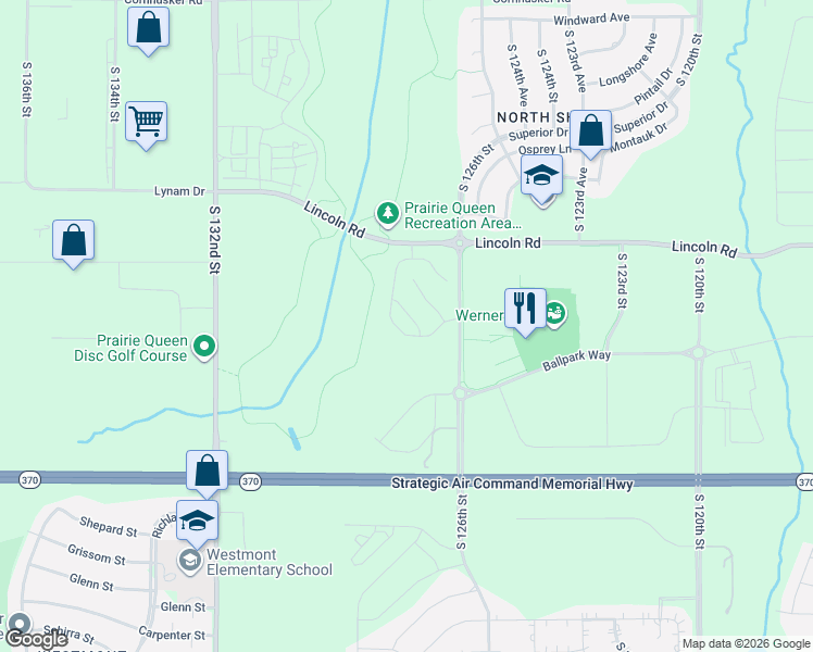 map of restaurants, bars, coffee shops, grocery stores, and more near 10706 S 127th Plaza in Omaha
