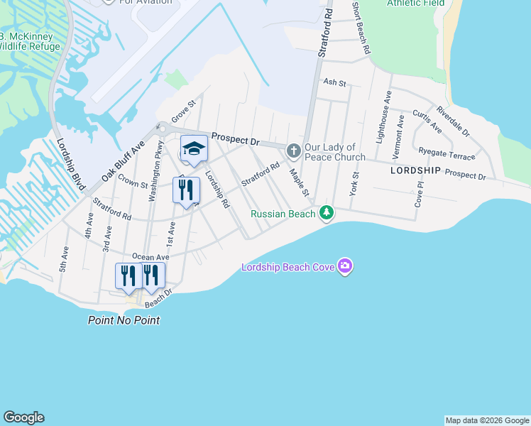 map of restaurants, bars, coffee shops, grocery stores, and more near 46 Victoria Lawn in Stratford
