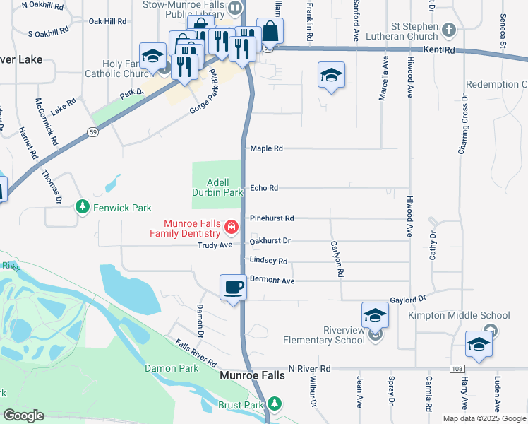map of restaurants, bars, coffee shops, grocery stores, and more near 3225 Darrow Road in Stow