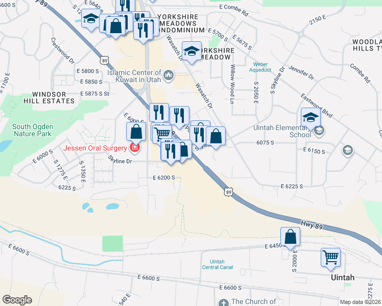 map of restaurants, bars, coffee shops, grocery stores, and more near 939 West Motor Vu Drive in Riverdale