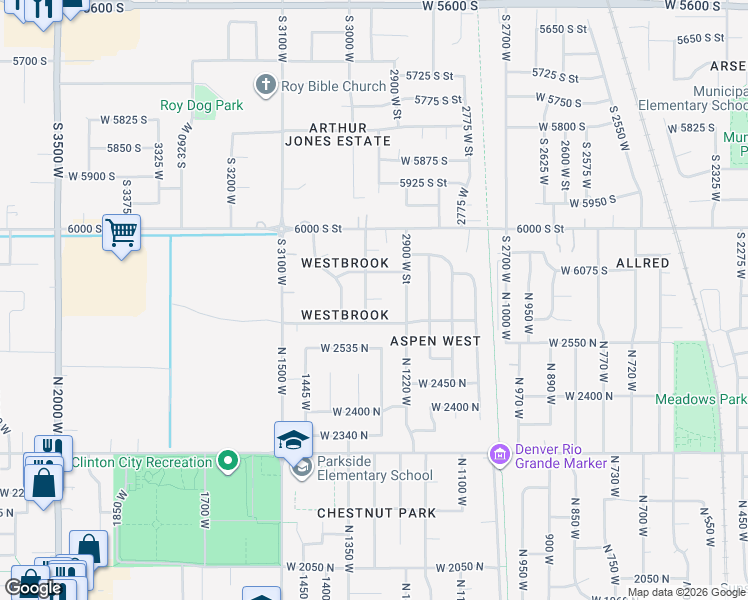 map of restaurants, bars, coffee shops, grocery stores, and more near 2687 North 1325 West in Clinton