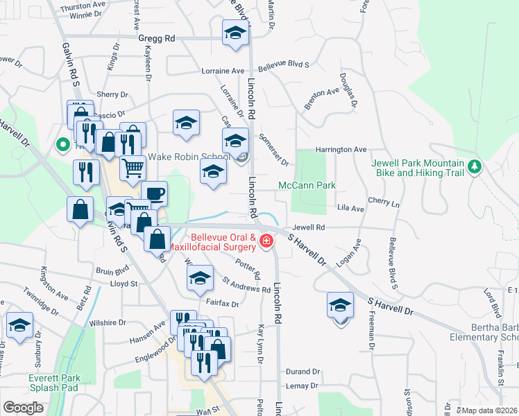 map of restaurants, bars, coffee shops, grocery stores, and more near 805 Lincoln Road in Bellevue