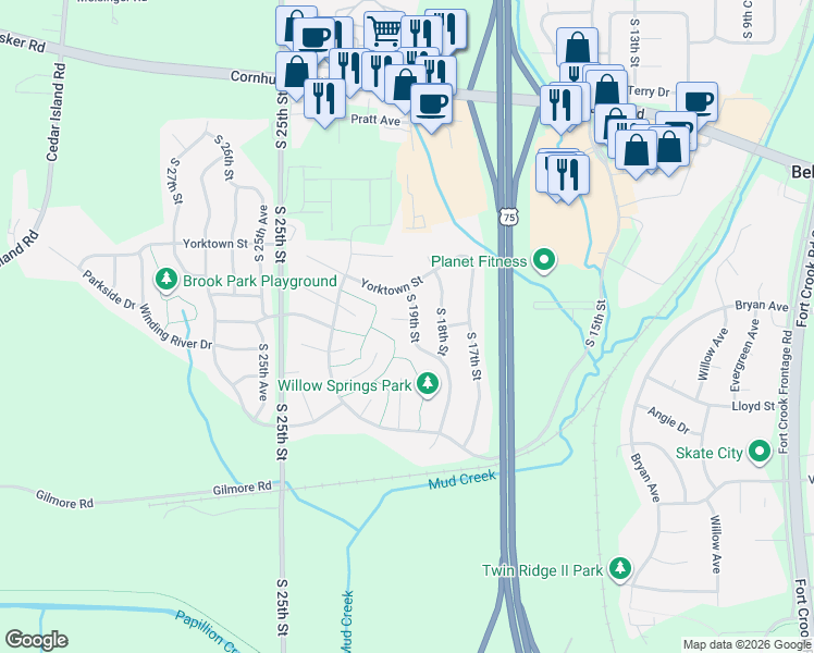map of restaurants, bars, coffee shops, grocery stores, and more near 1904 Arlington Circle in Bellevue