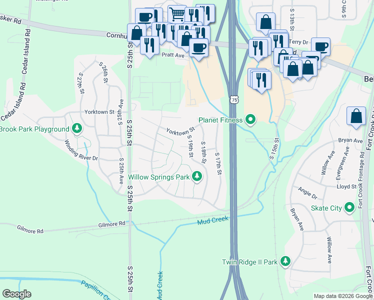 map of restaurants, bars, coffee shops, grocery stores, and more near 1904 Arlington Circle in Bellevue