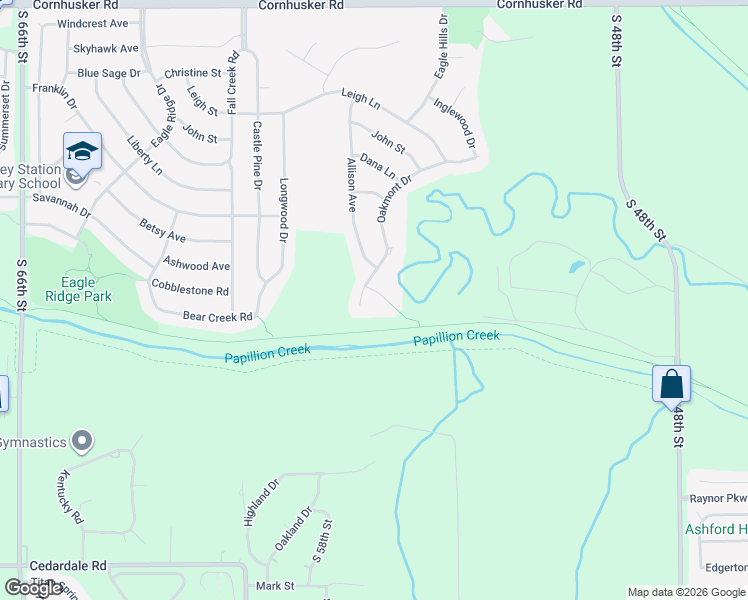 map of restaurants, bars, coffee shops, grocery stores, and more near 2704 Bluff Point Circle in Papillion