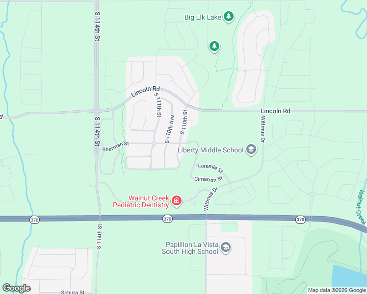 map of restaurants, bars, coffee shops, grocery stores, and more near 10804 South 109th Street in Papillion