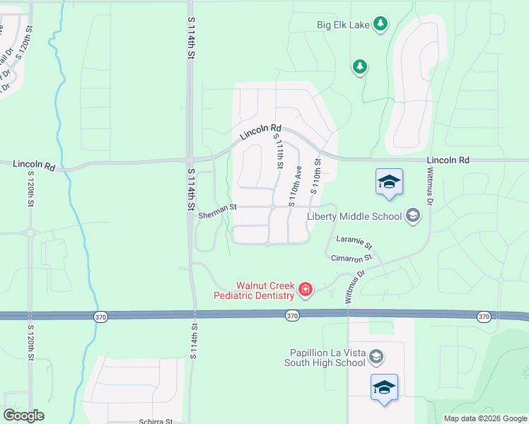 map of restaurants, bars, coffee shops, grocery stores, and more near 11152 Sherman Street in Papillion