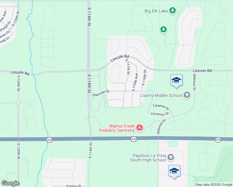 map of restaurants, bars, coffee shops, grocery stores, and more near 11152 Sherman Street in Papillion