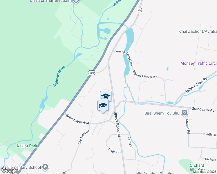 map of restaurants, bars, coffee shops, grocery stores, and more near 84 Spook Rock Road in Suffern